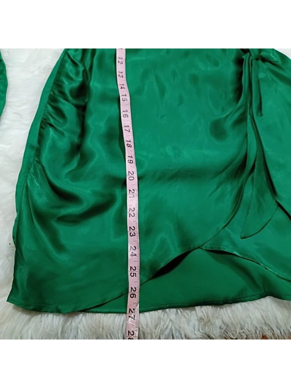Zara Womens Green Satin Mini Dress M Long Sleeve Waist-Tie Wrap Design - Picture 8 of 10